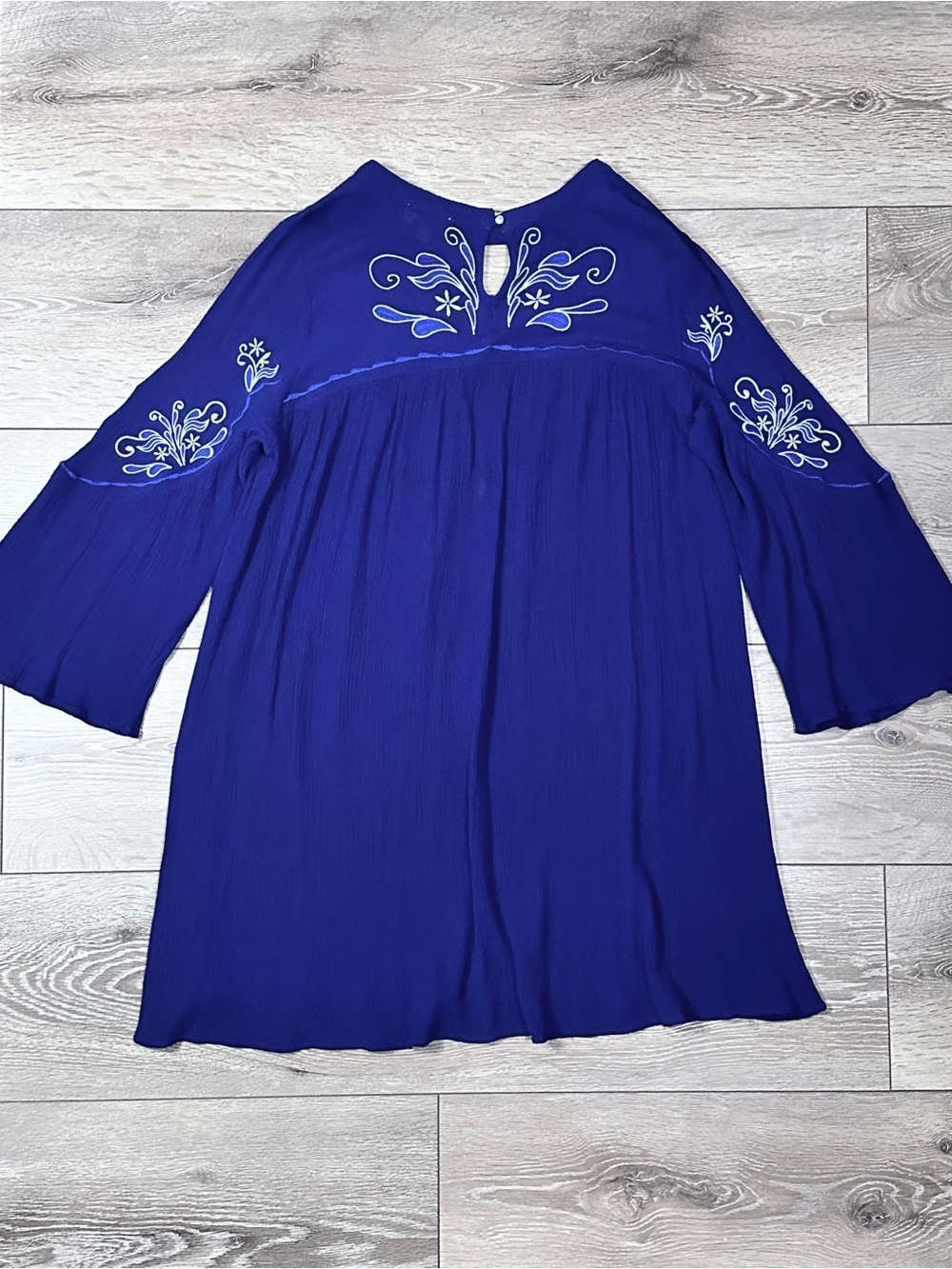 Umgee Navy Crinkle Gauze Floral Embroidered Mini Shift Dress *Read* - Picture 11 of 15
